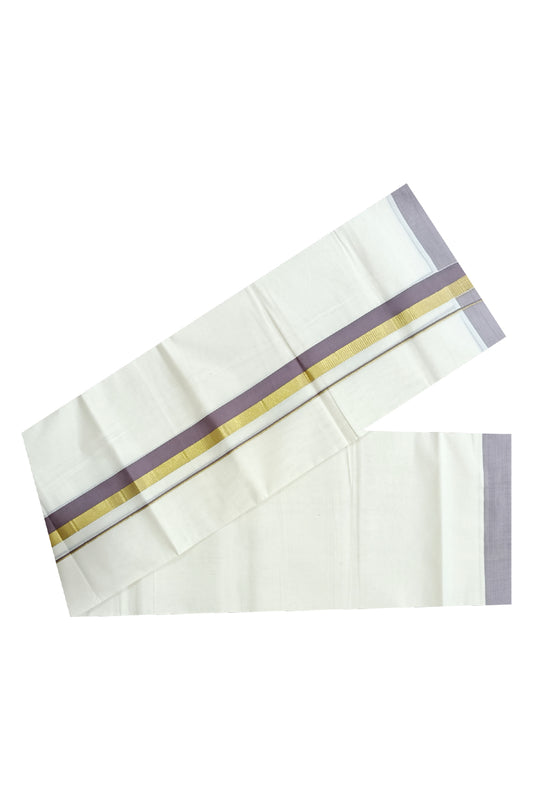 Off White Kerala Double Mundu with Kasavu and Light Brown Kara (South Indian Dhoti)