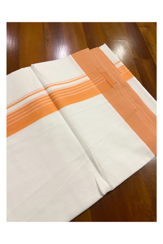 Pure White Cotton Double Mundu with Orange Border (South Indian Dhoti)