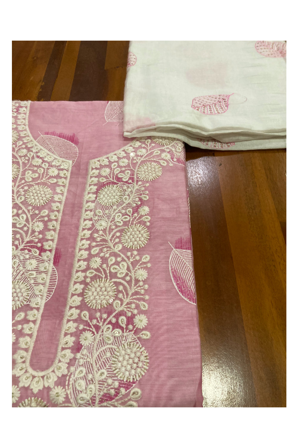 Southloom™ Cotton Churidar Salwar Suit Material in Pink and Thread Works