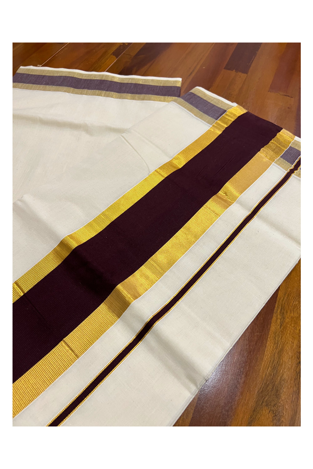 Pure Cotton Kerala Saree with Kasavu and Dark Brown Border