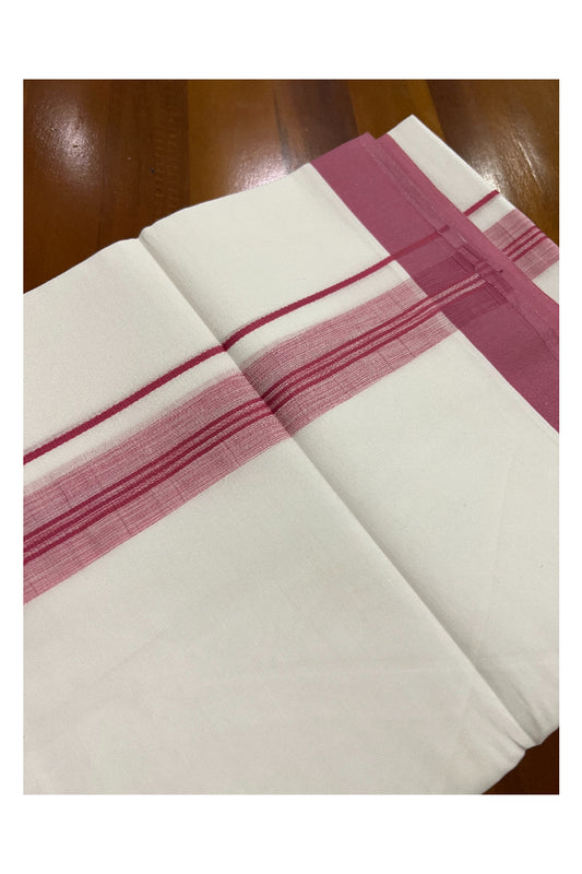 Pure White Kerala Cotton Double Mundu with Brick Red Border (South Indian Dhoti)