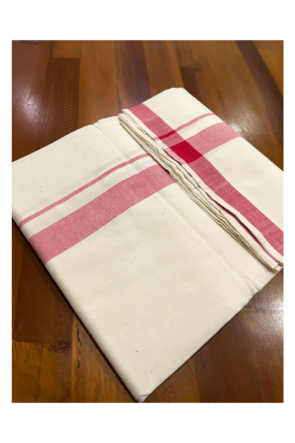 Southloom Balaramapuram Handloom Off White SINGLE Mundu (Otta Mundu) with Red Border (South Indian Dhoti)