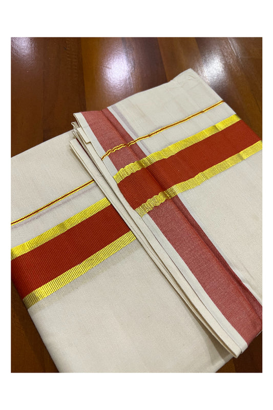 Off White Kerala Double Mundu with Kasavu and Red Border (South Indian Dhoti)