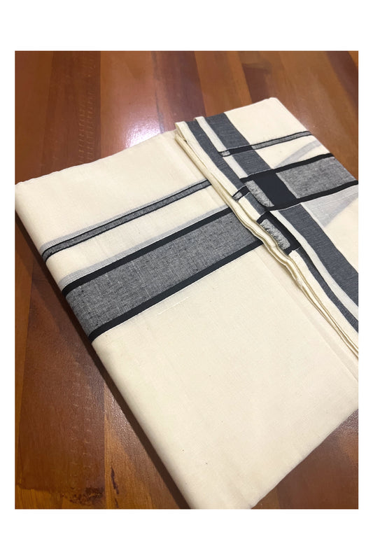 Pure Cotton Off White Double Mundu with Black Border (South Indian Dhoti)