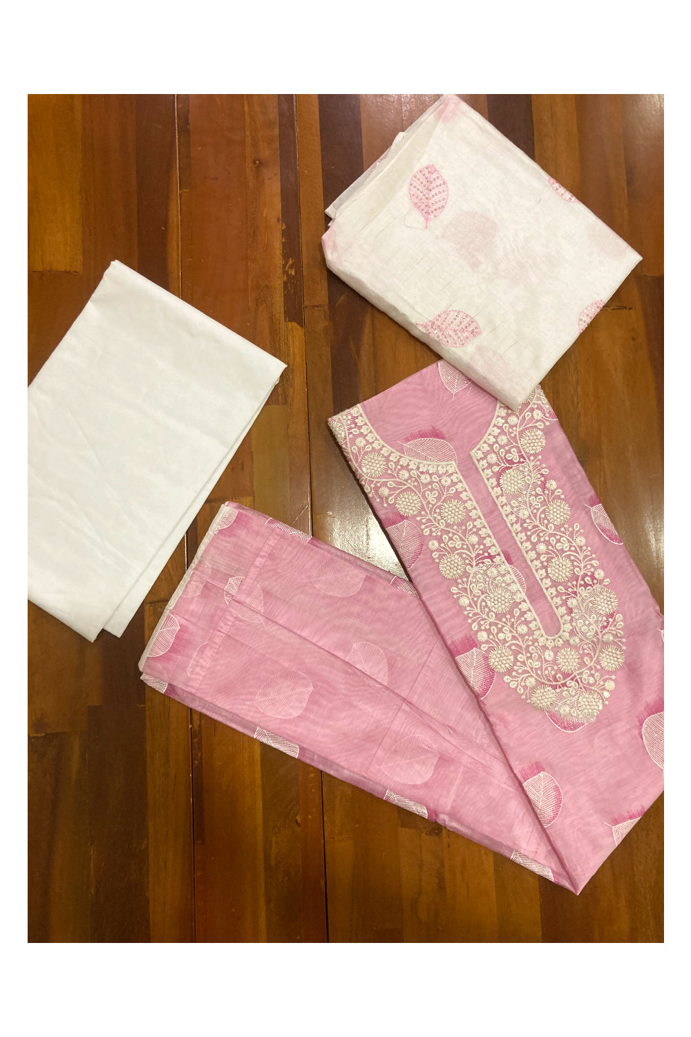 Southloom™ Cotton Churidar Salwar Suit Material in Pink and Thread Works