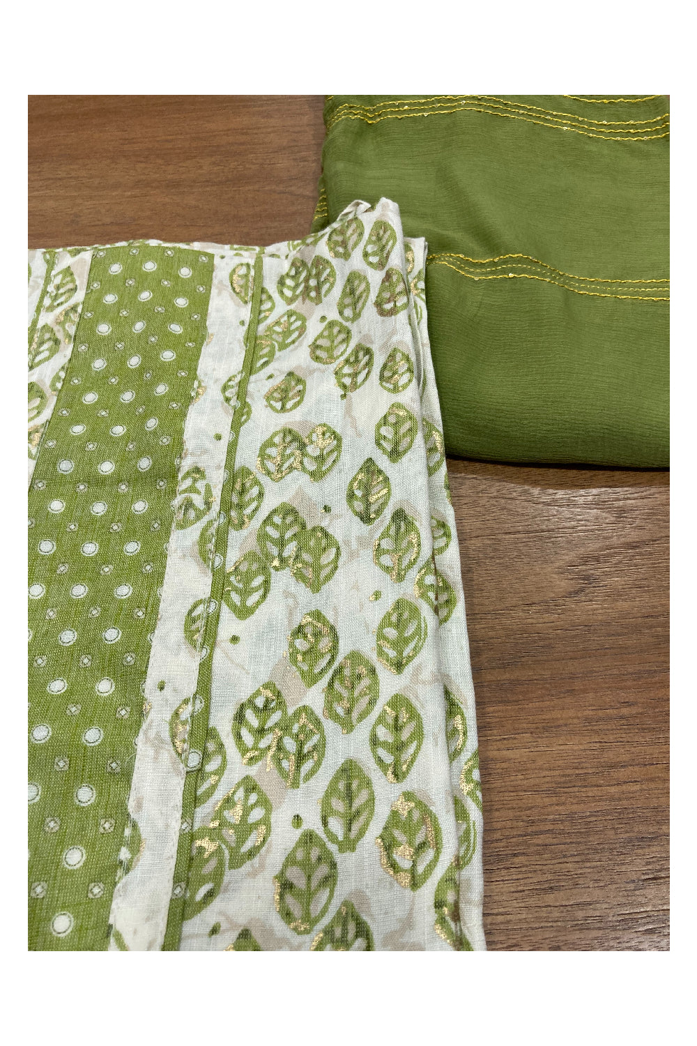 Southloom™ Cotton Churidar Salwar Suit Material in White and Light Green Prints