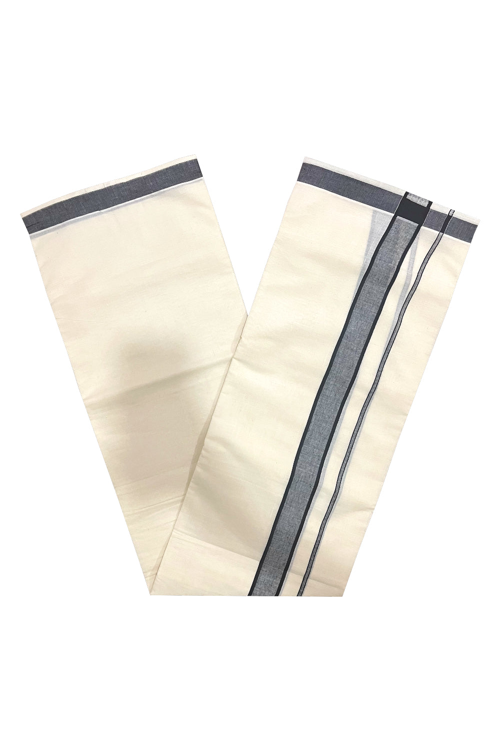 Pure Cotton Off White Double Mundu with Black Border (South Indian Dhoti)