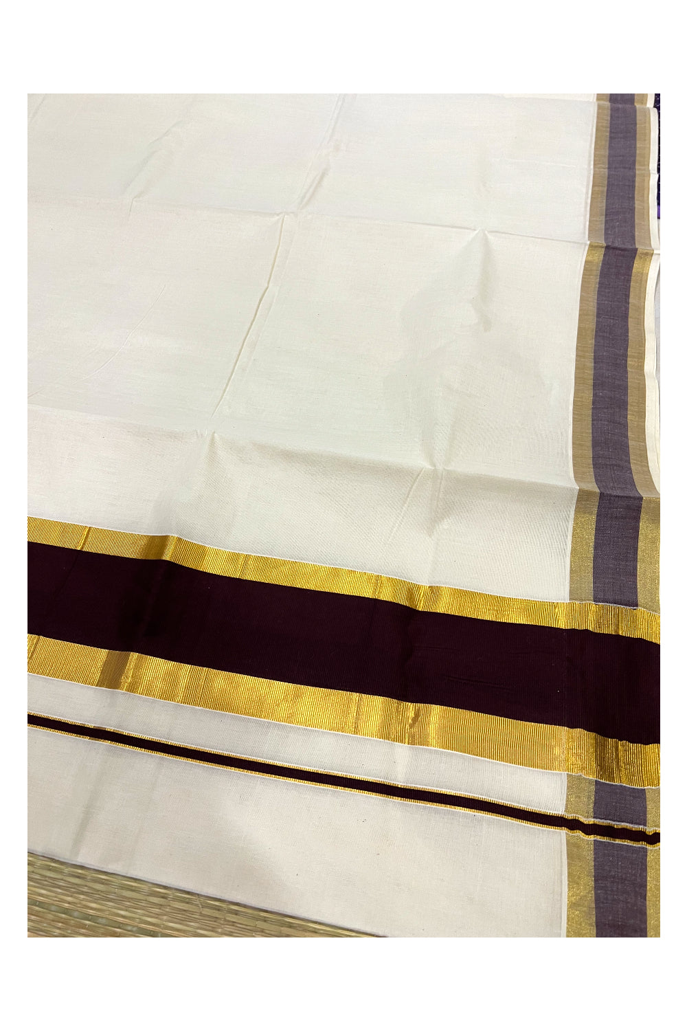 Pure Cotton Kerala Saree with Kasavu and Dark Brown Border