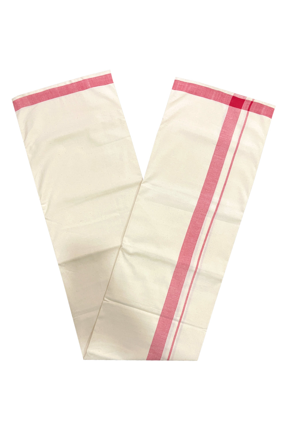 Southloom Balaramapuram Handloom Off White SINGLE Mundu (Otta Mundu) with Red Border (South Indian Dhoti)