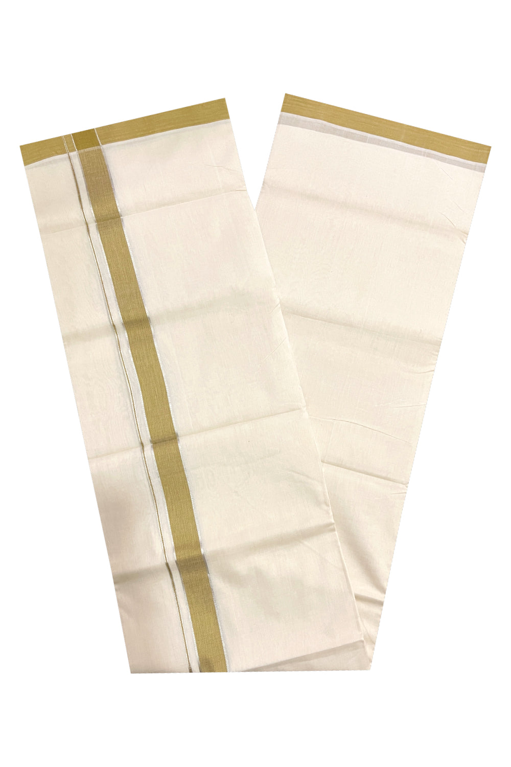 Southloom Premium Unakkupaavu Handloom Mundu with Silver Kasavu and Yellow Border (South Indian Dhoti)