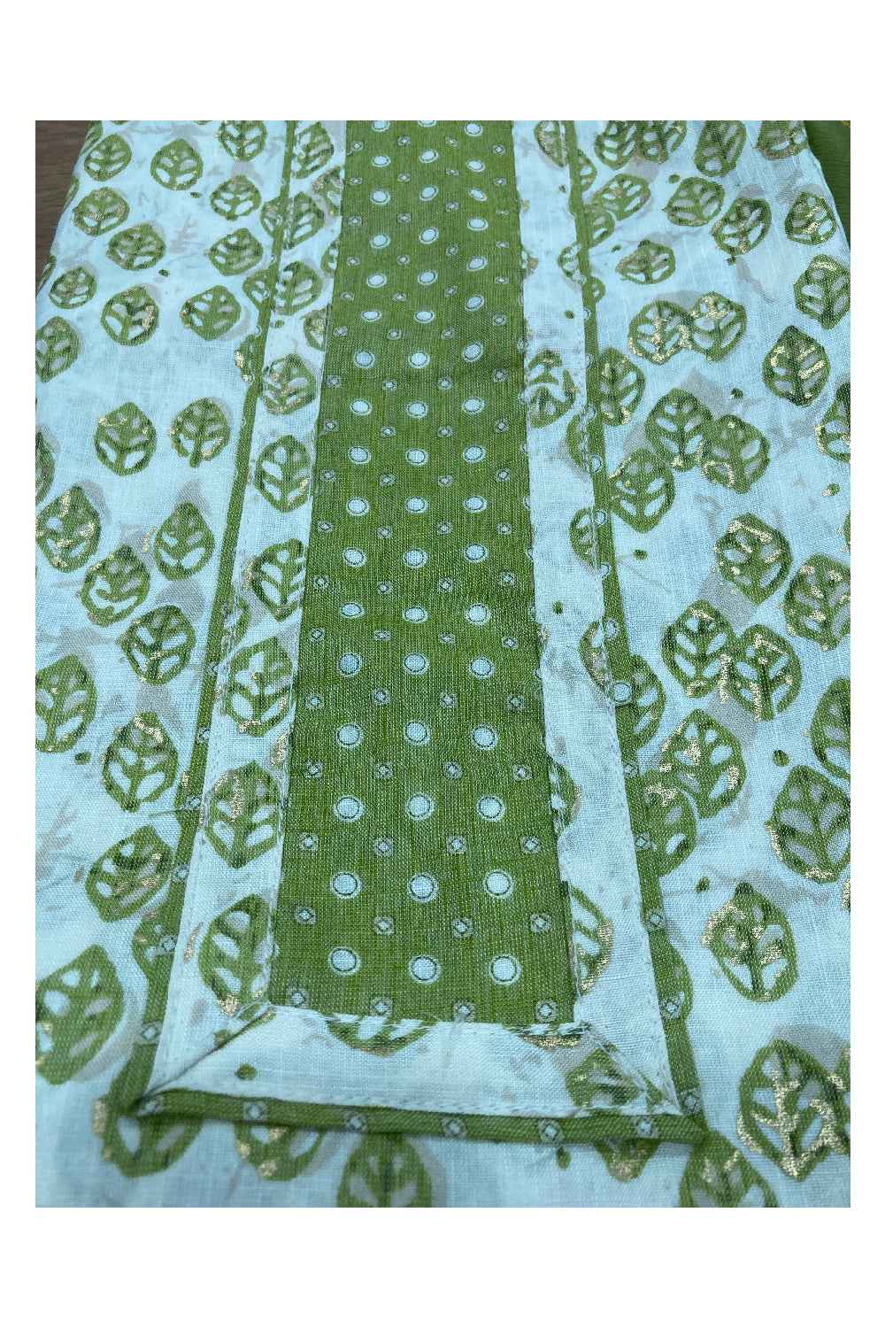 Southloom™ Cotton Churidar Salwar Suit Material in White and Light Green Prints