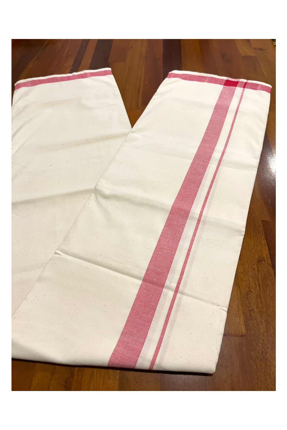 Southloom Balaramapuram Handloom Off White SINGLE Mundu (Otta Mundu) with Red Border (South Indian Dhoti)