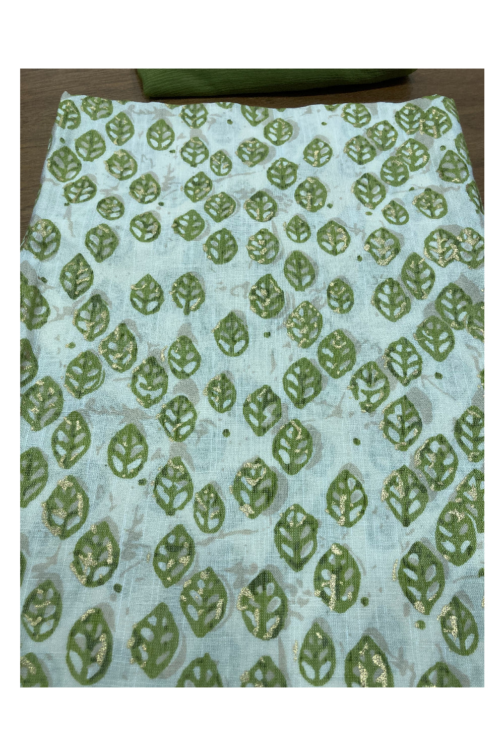 Southloom™ Cotton Churidar Salwar Suit Material in White and Light Green Prints