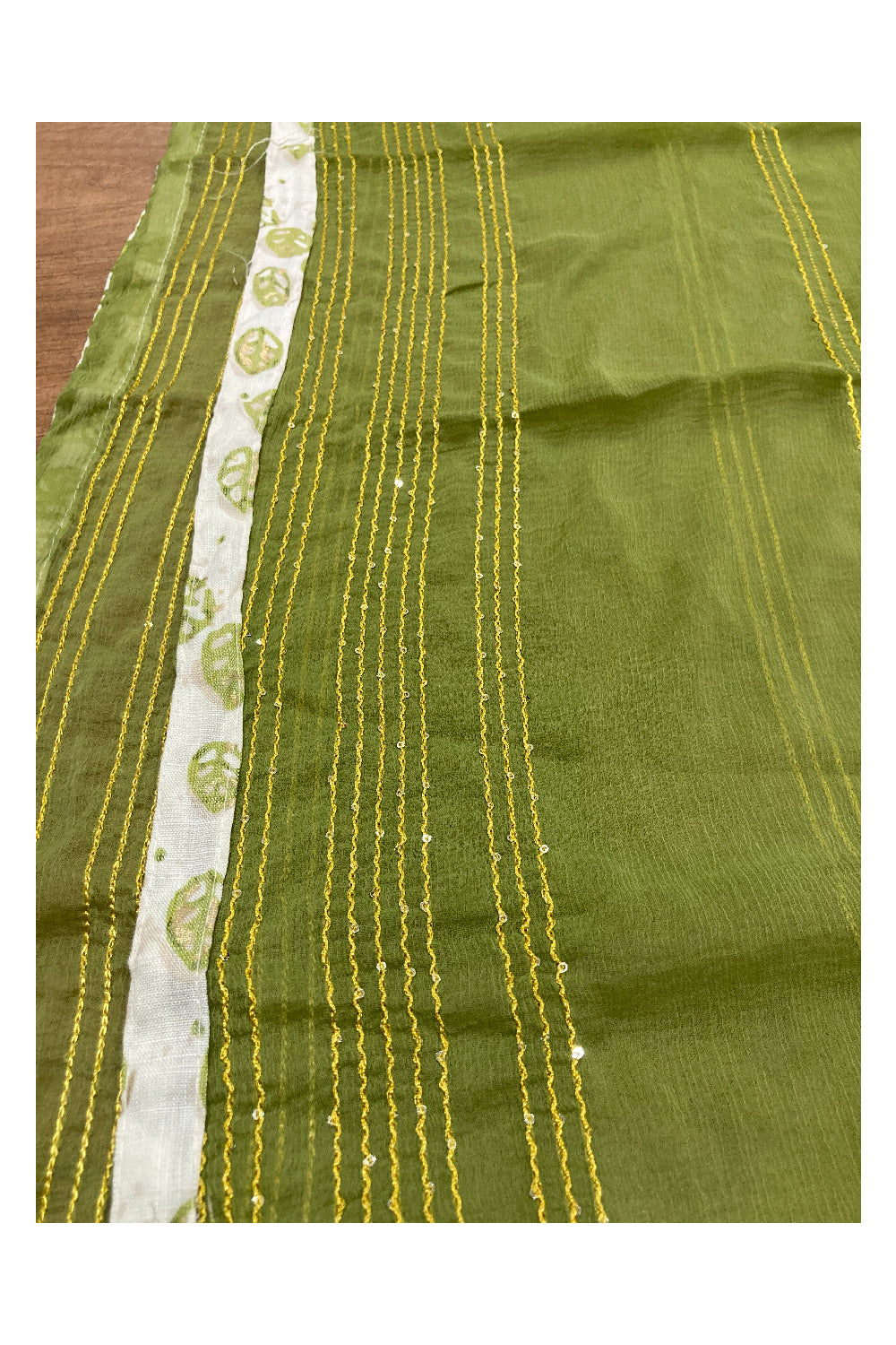 Southloom™ Cotton Churidar Salwar Suit Material in White and Light Green Prints