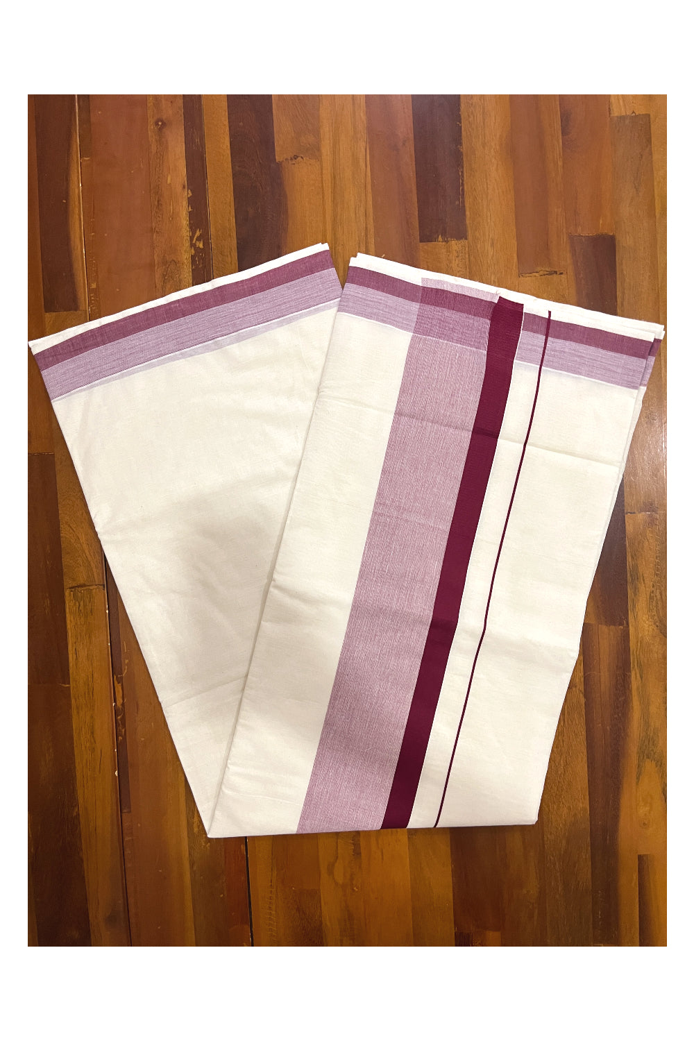 Pure Cotton Off White Kerala Saree with Purple Shaded Border