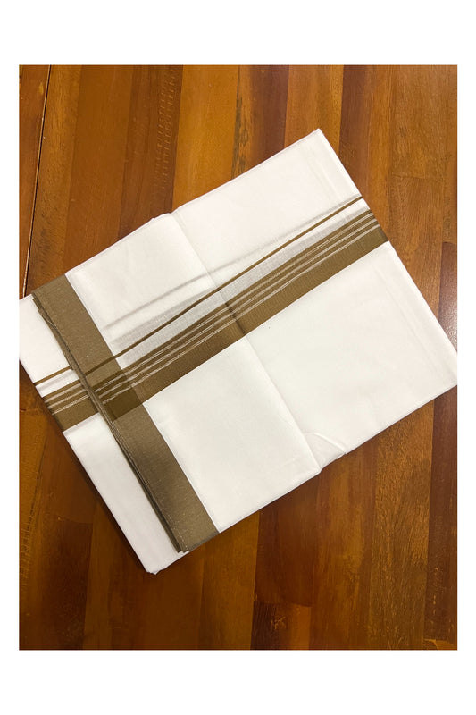 Pure White Cotton Double Mundu with Brown Border (South Indian Dhoti)