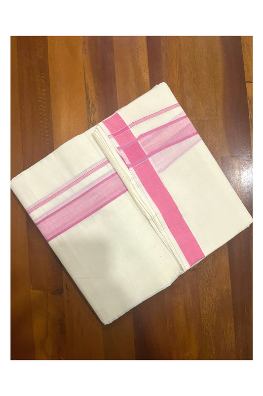 Pure Cotton Off White Double Mundu with Pink Border (South Indian Dhoti)