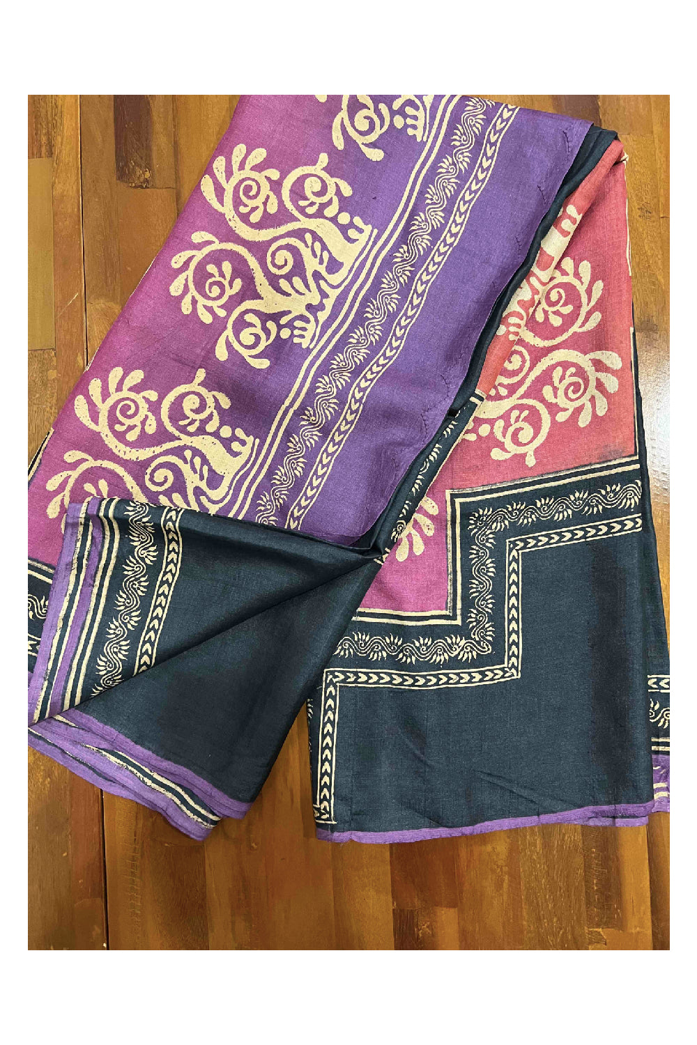 Southloom Handloom Pure Tussar Multi Coloured Printed Designer Saree