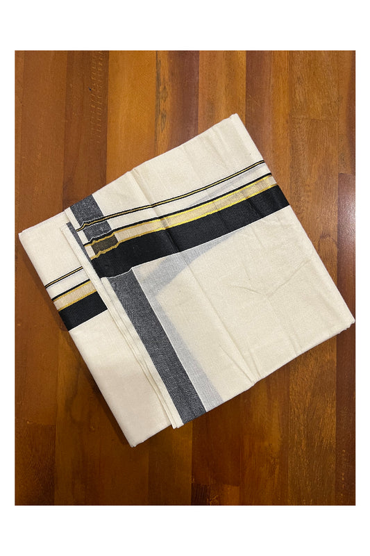 Off White Kerala Double Mundu with Kasavu and Black Border (South Indian Dhoti)