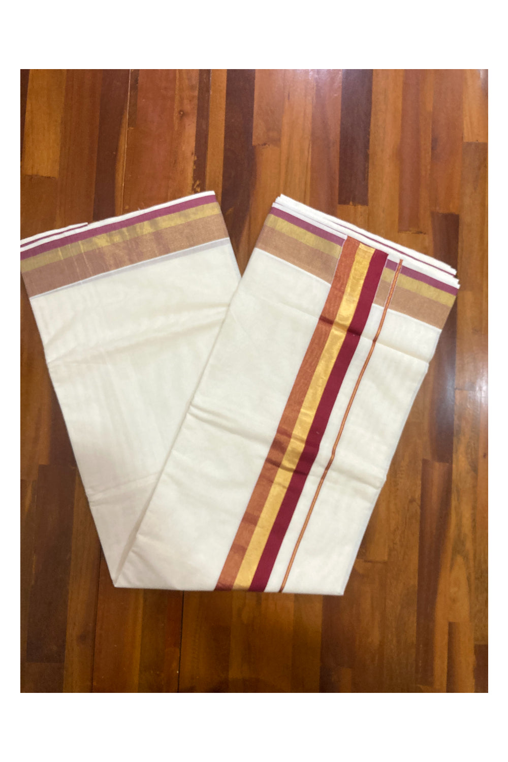 Kerala Pure Cotton Plain Saree with Kasavu and Maroon Border