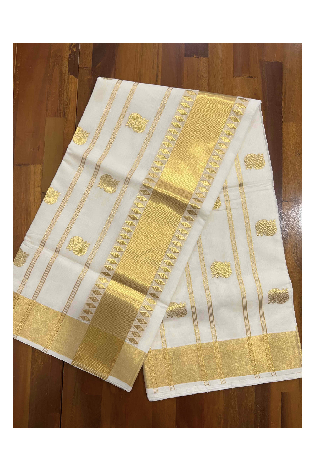 Southloom™ Original Handloom Cotton Kasavu Heavy Work Saree
