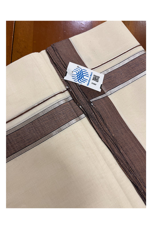 Southloom Premium Unakkupaavu Handloom Mundu with Silver Kasavu and Brown Border (South Indian Dhoti)