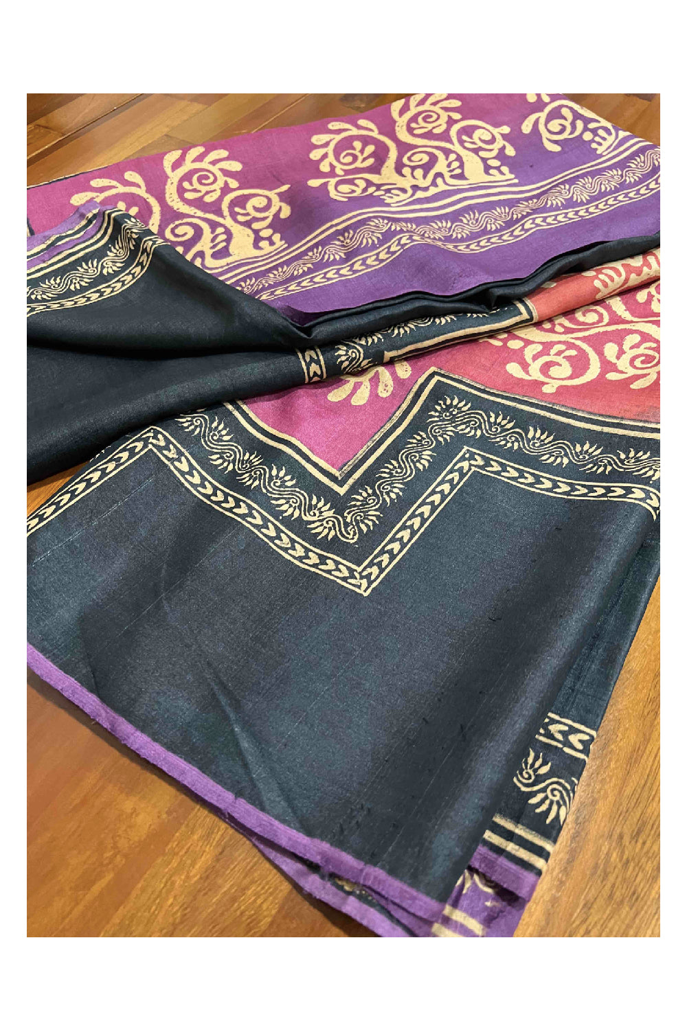 Southloom Handloom Pure Tussar Multi Coloured Printed Designer Saree