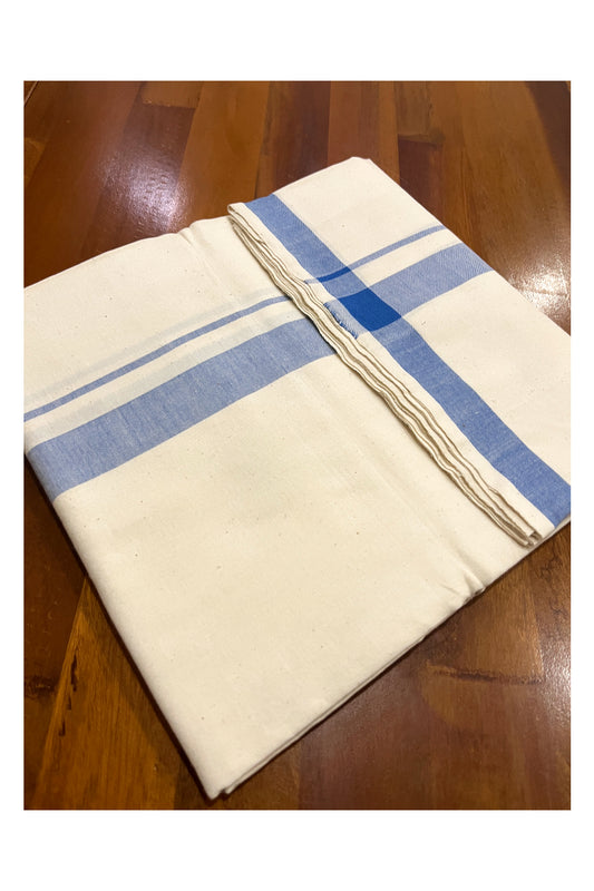 Southloom Balaramapuram Handloom Off White SINGLE Mundu (Otta Mundu) with Blue Border (South Indian Dhoti)