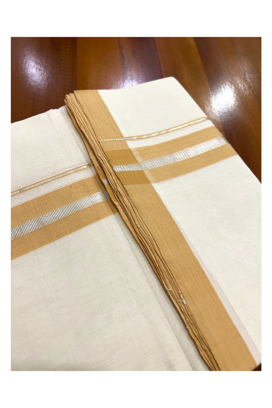 Southloom Super Premium Unakkupaavu Handloom Double Mundu with Yellow and Silver Kasavu Border