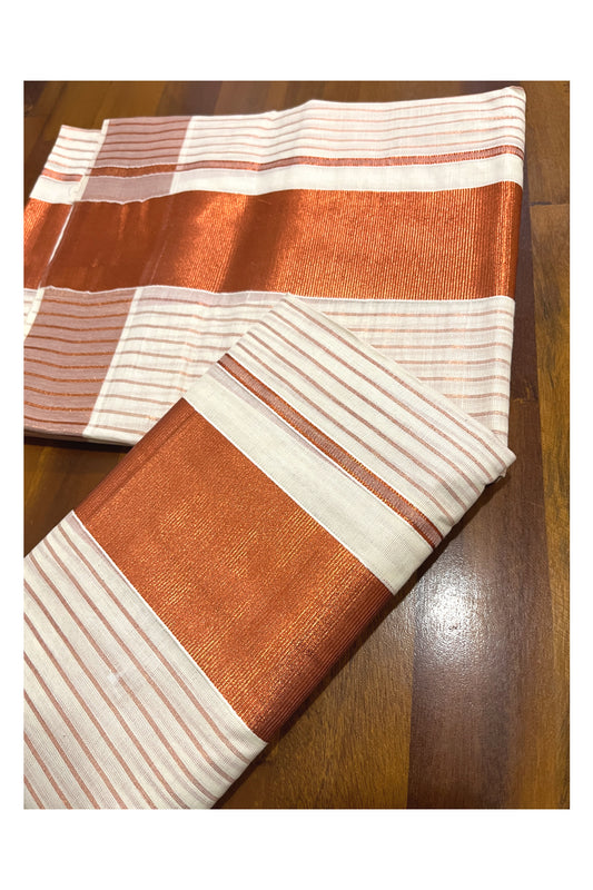 Kerala Cotton Set Mundu (Mundum Neriyathum) with Copper Kasavu Lines on Body 2.80 Mtrs