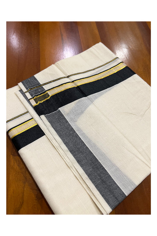 Off White Kerala Double Mundu with Kasavu and Black Border (South Indian Dhoti)