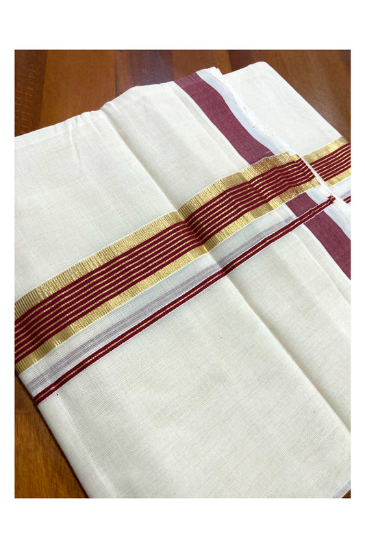 Southloom Premium Handloom Pure Cotton Mundu with Kasavu and Maroon Border (South Indian Dhoti)