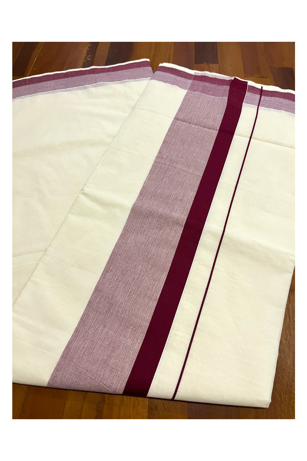 Pure Cotton Off White Kerala Saree with Purple Shaded Border