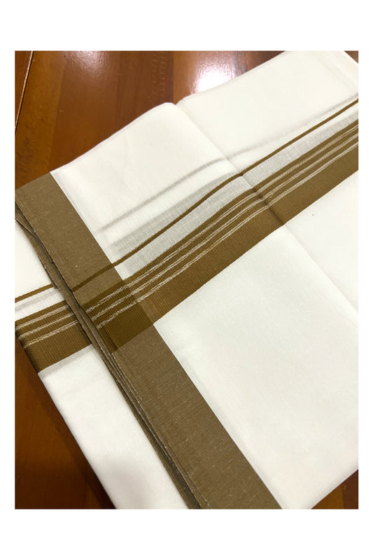 Pure White Cotton Double Mundu with Brown Border (South Indian Dhoti)