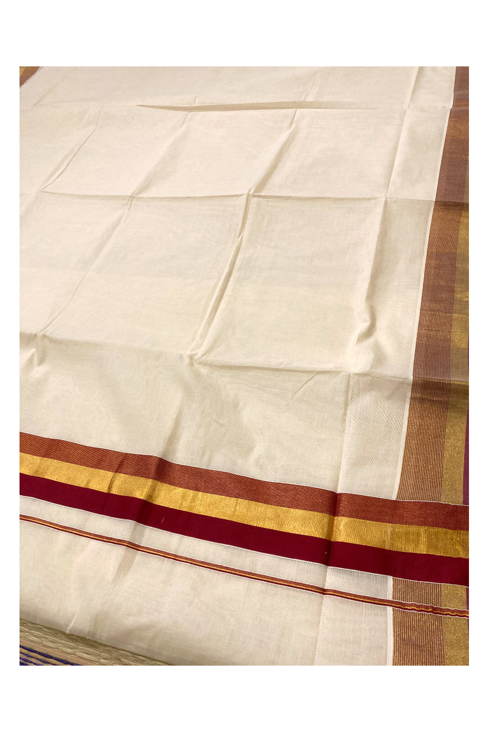 Kerala Pure Cotton Plain Saree with Kasavu and Maroon Border