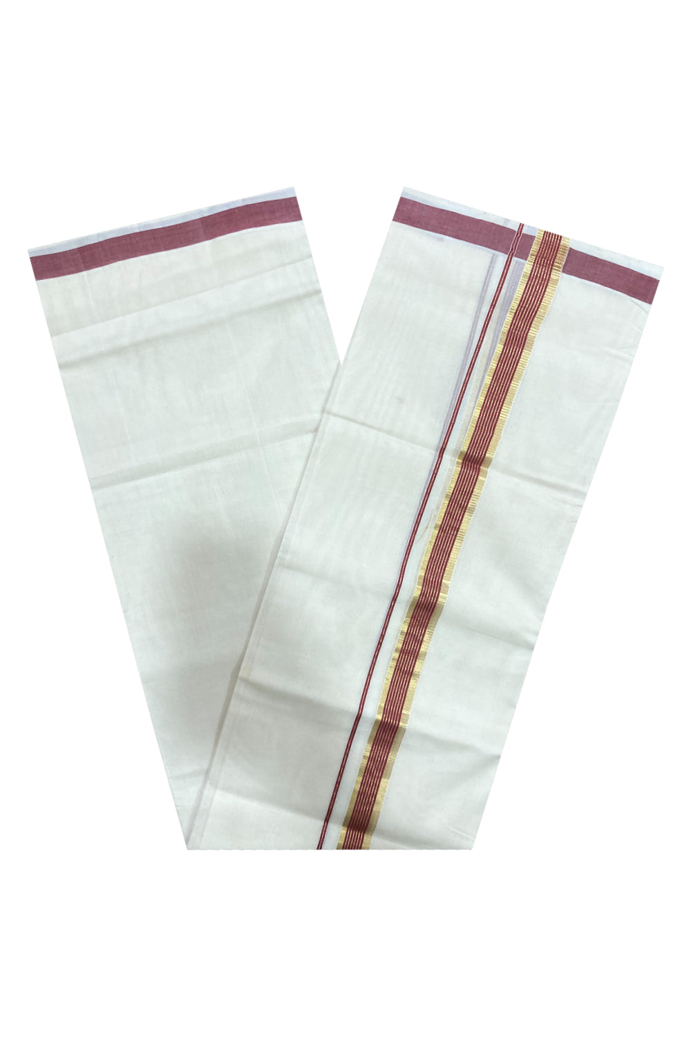 Southloom Premium Handloom Pure Cotton Mundu with Kasavu and Maroon Border (South Indian Dhoti)