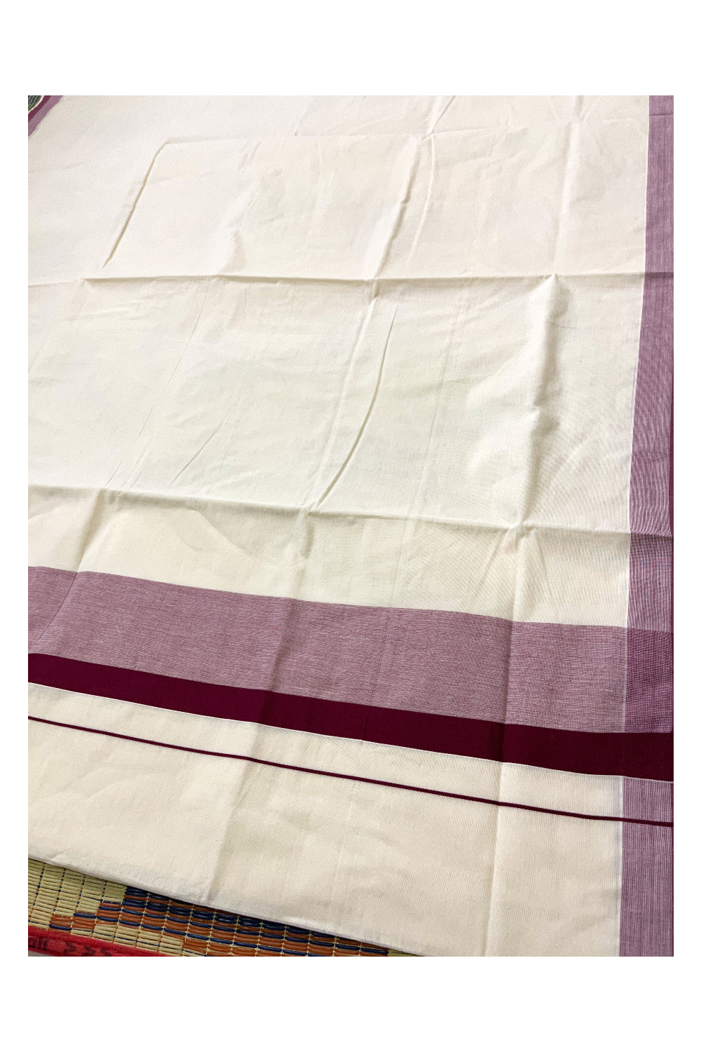 Pure Cotton Off White Kerala Saree with Purple Shaded Border