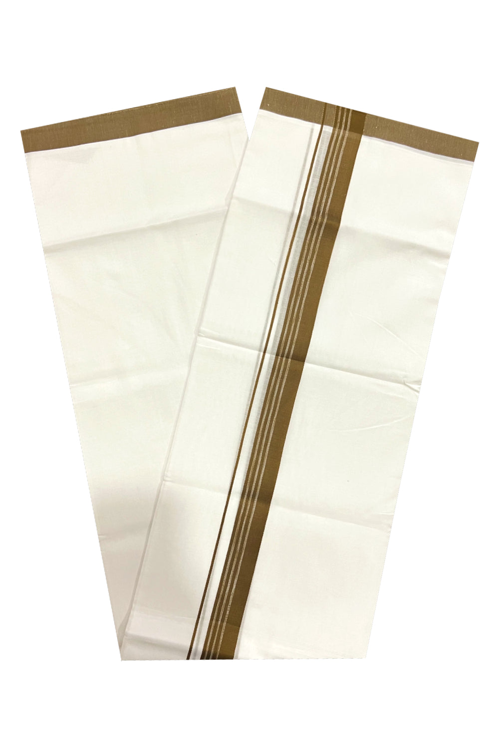 Pure White Cotton Double Mundu with Brown Border (South Indian Dhoti)