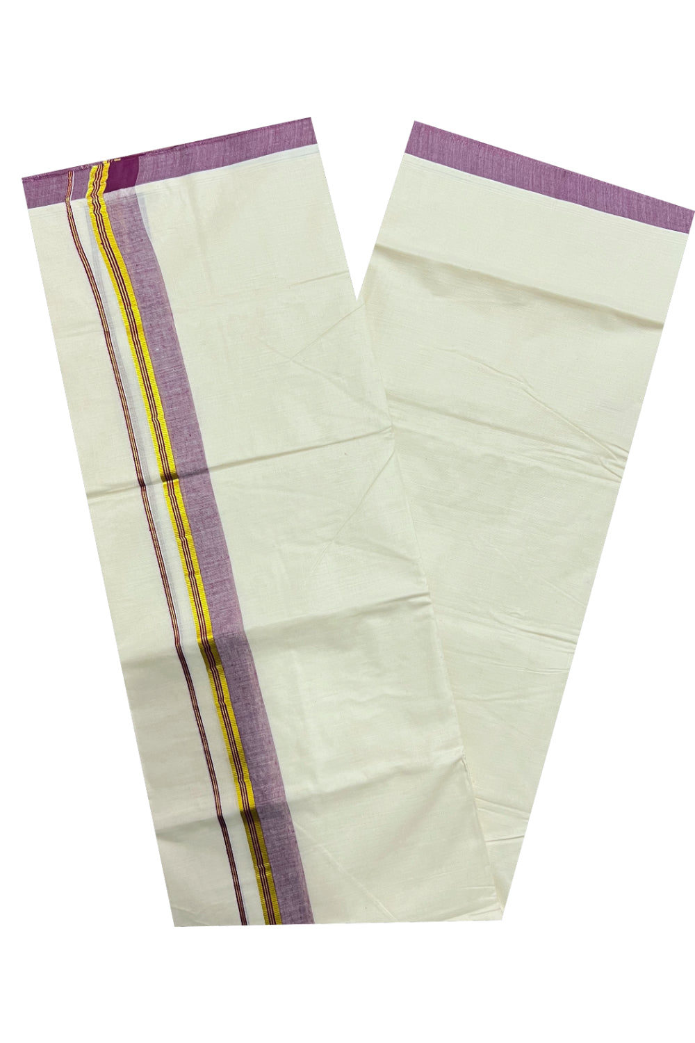 Pure Cotton Off White Double Mundu with Maroon and Kasavu Border (South Indian Dhoti)