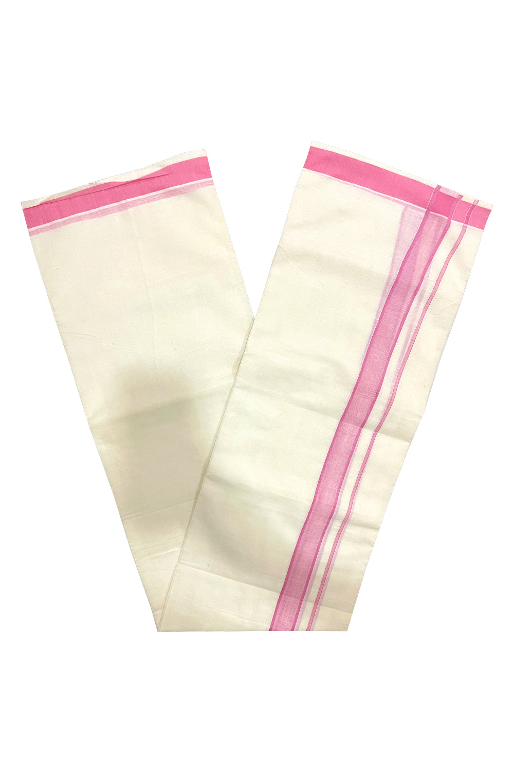 Pure Cotton Off White Double Mundu with Pink Border (South Indian Dhoti)