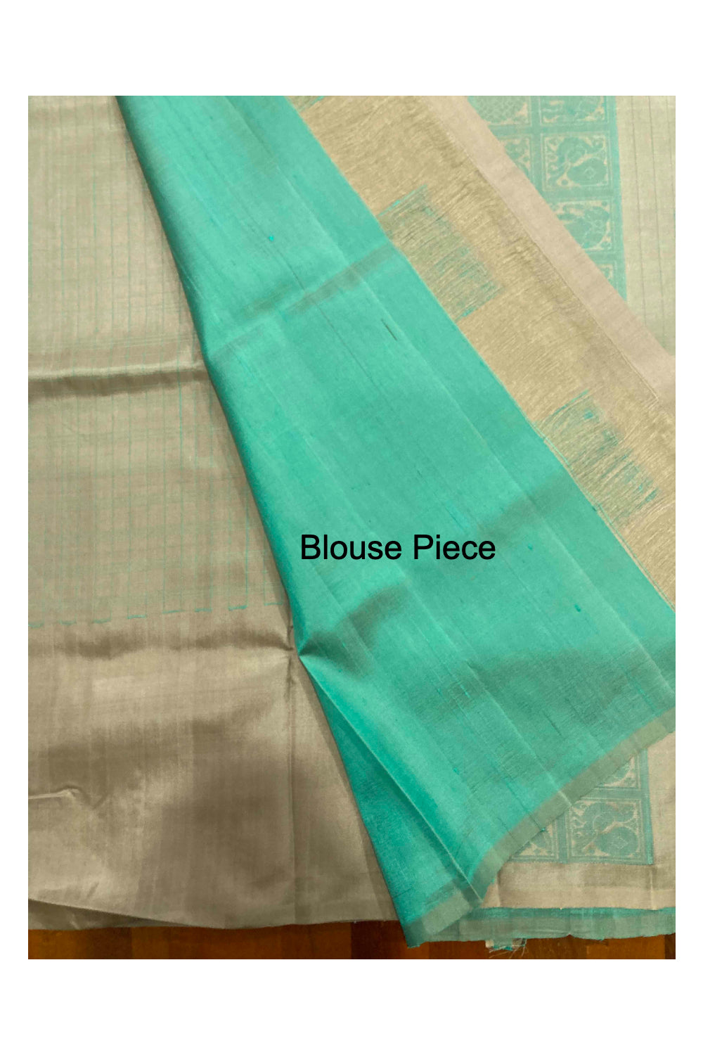 Southloom Handloom Pure Silk Kanchipuram Saree in Grey Checkered and Turquoise Elephant Motifs