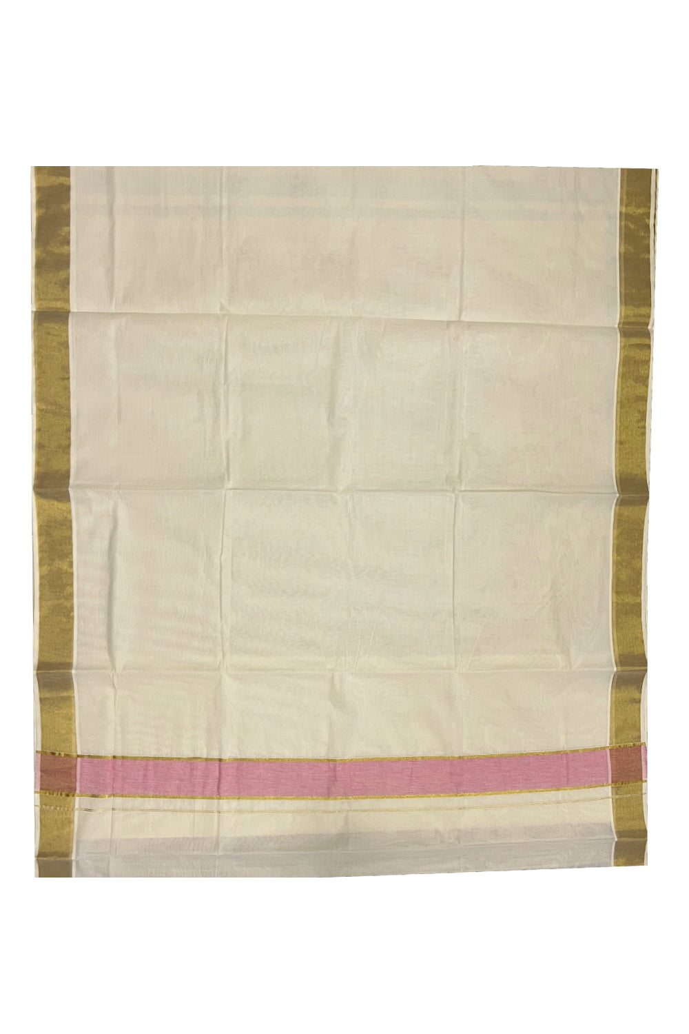 Pure Cotton Kerala Plain Saree with Kasavu Border and Pink Kasavu Pallu