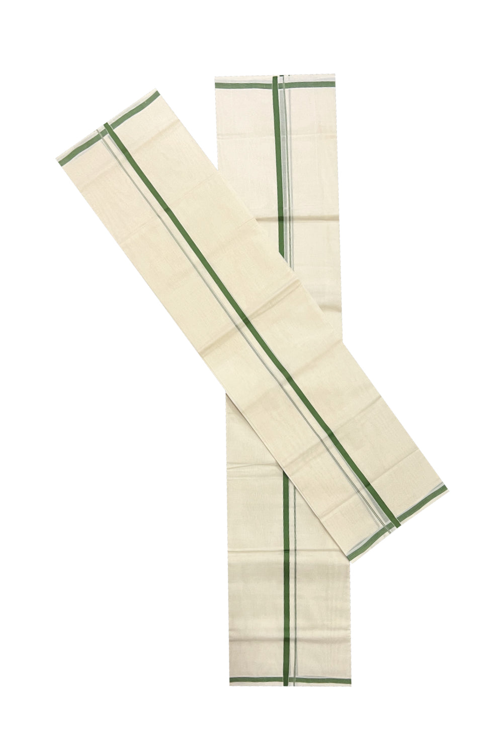 Southloom™ Premium Handloom Mundum Neriyathum (Set Mundu) with 0.5 inch Green Border (Weaver: Jaya)