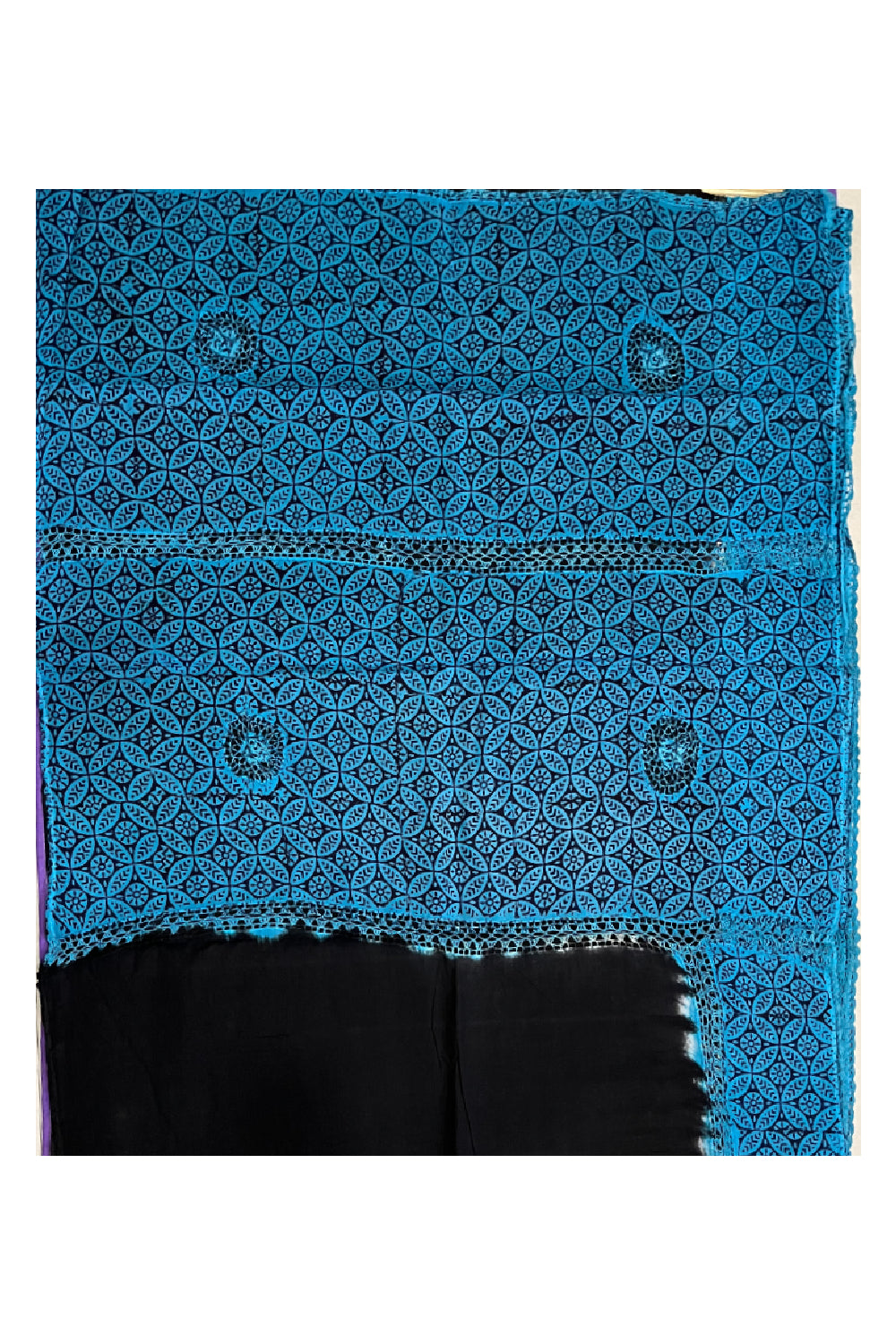 Southloom Pure Cotton Black Saree with Designer Blue Crochet works on Border