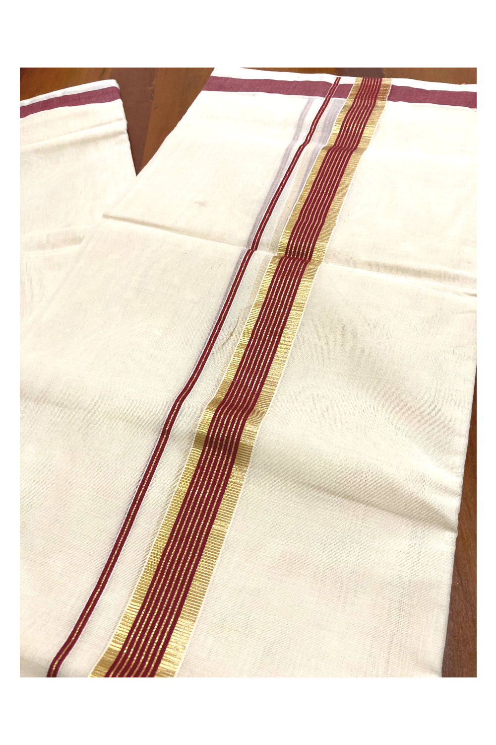 Southloom Premium Handloom Pure Cotton Mundu with Kasavu and Maroon Border (South Indian Dhoti)