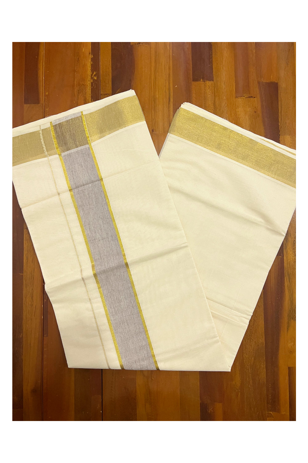 Pure Cotton Kerala Plain Saree with Kasavu Border and Brown Kasavu Pallu