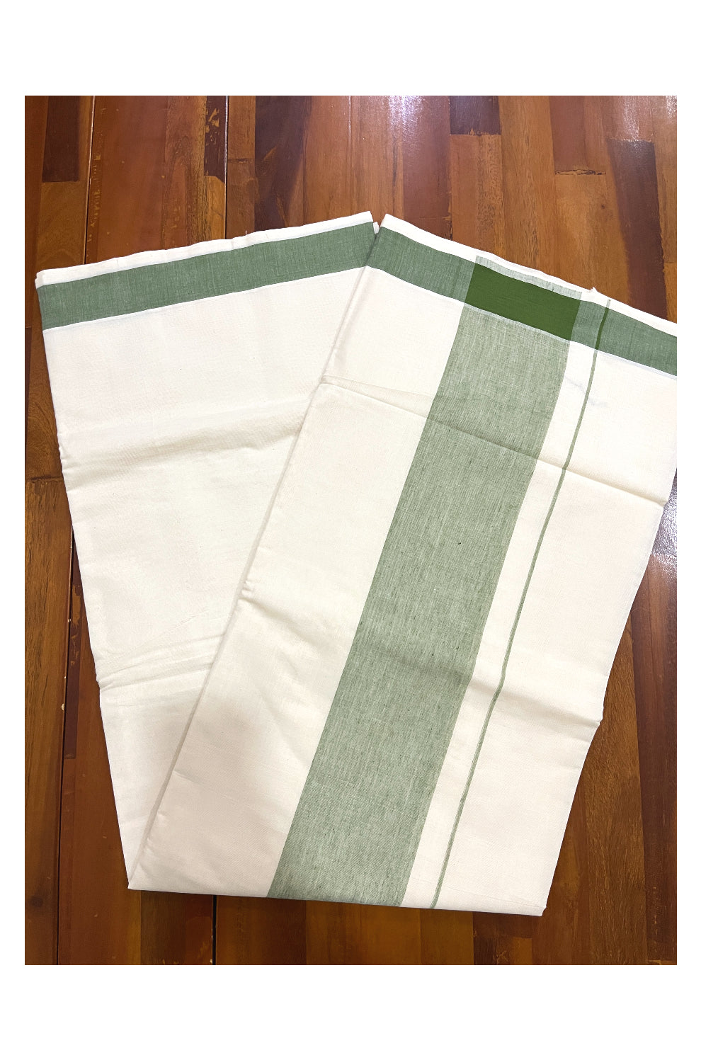 Pure Cotton Kerala Saree with Plain Green Border