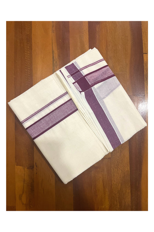 Pure Cotton Off White Double Mundu with Maroon Border (South Indian Dhoti)