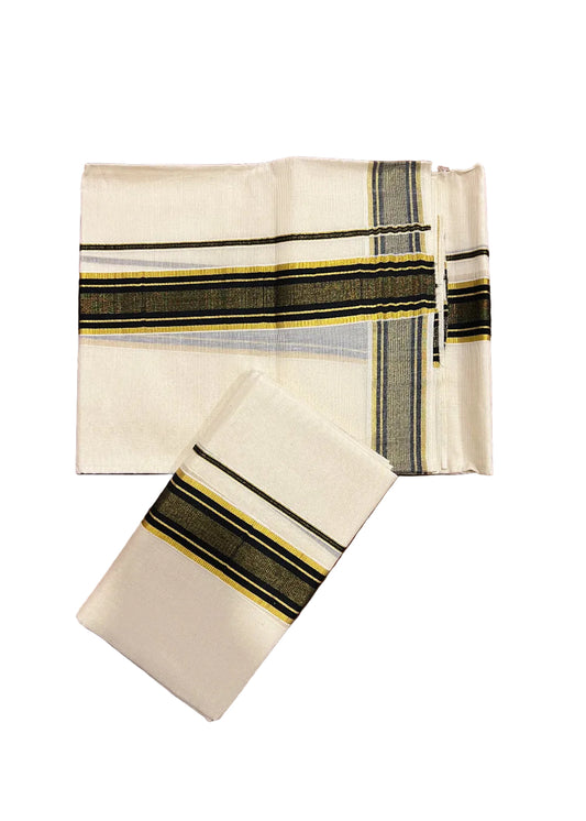 Pure Cotton Kerala Single Set Mundu (Mundum Neriyathum) with Black and Kasavu Border 2.80 Mtrs SLKK SL470