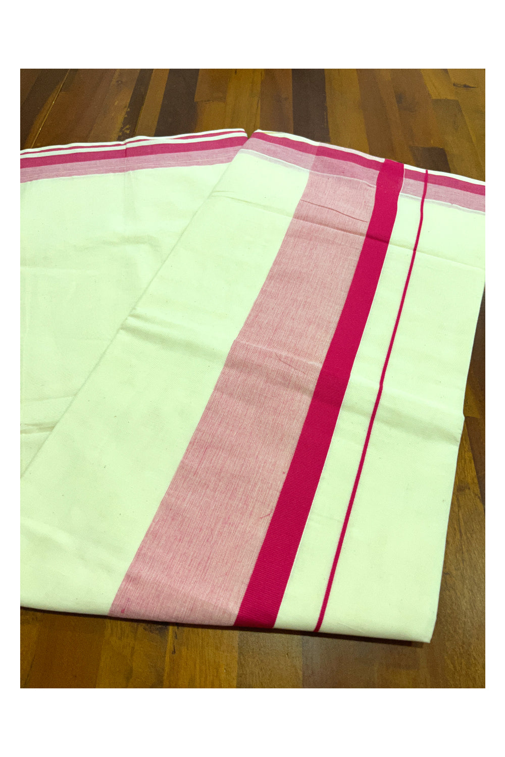 Pure Cotton Off White Kerala Saree with Rose Shaded Border